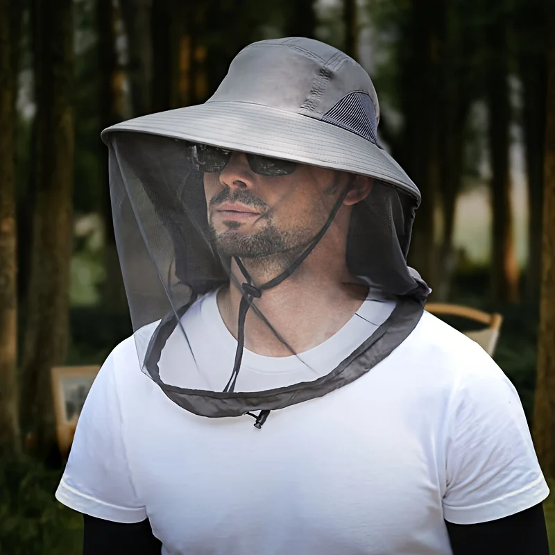 Unisex UPF50+ Bucket Hat Anti Mosquito Face Net Breathable Foldable For Desert Hiking Fishing Camping Garden Insect Protection