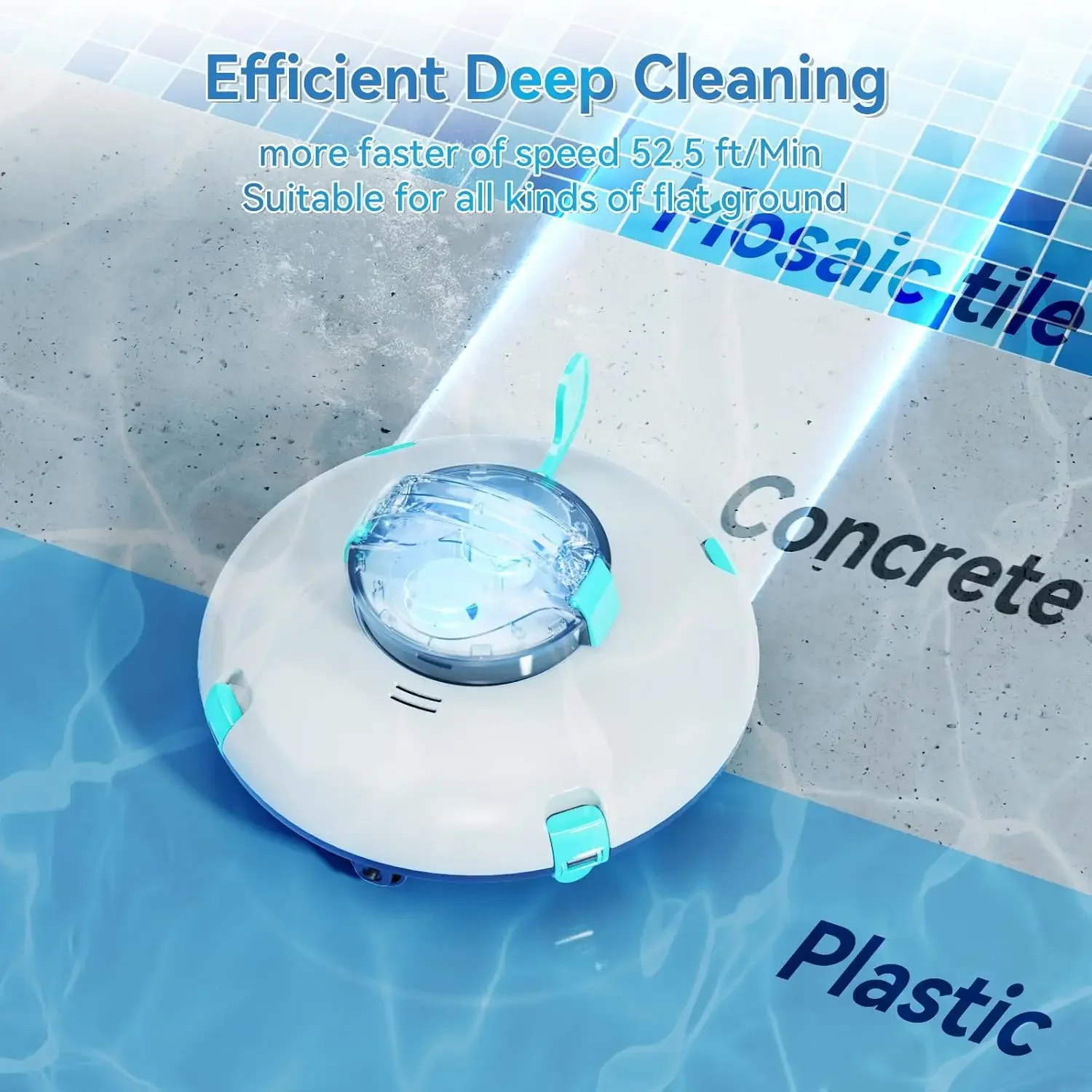 Cordless Robotic Pool Cleaner 70Mins Pool Vacuum for Above Ground Pool 15KPa Powerful Suction Water Sensor