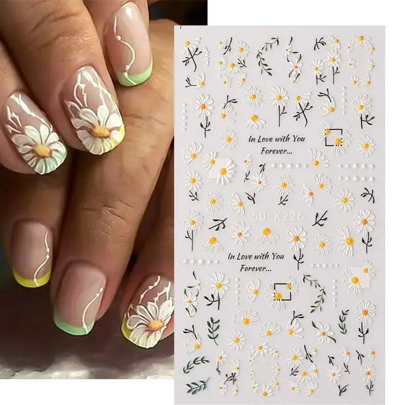 5D Spring Summer Flowers Nail Stickers Mimosa DIY Design Floral Leaf Self-adhesive Nail Decals Sliders Manicure Decor Accessorie