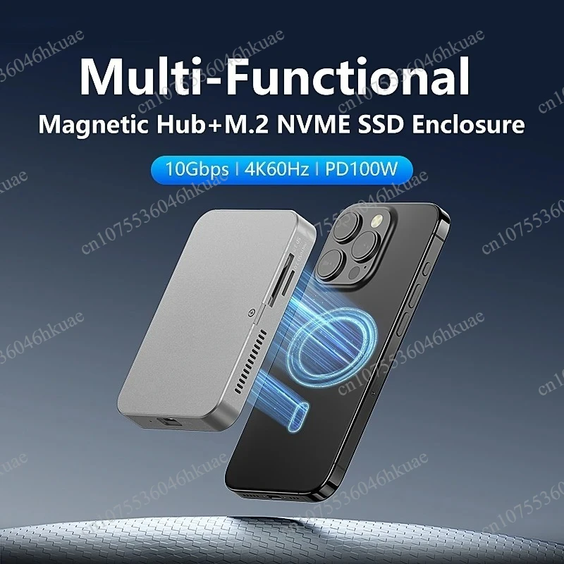 

Multi Port Magnetic Docking Station 10Gbps Transmission 4K60Hz HDMI M.2 SSD Box USB C Expansion Hub 100W Power Charger