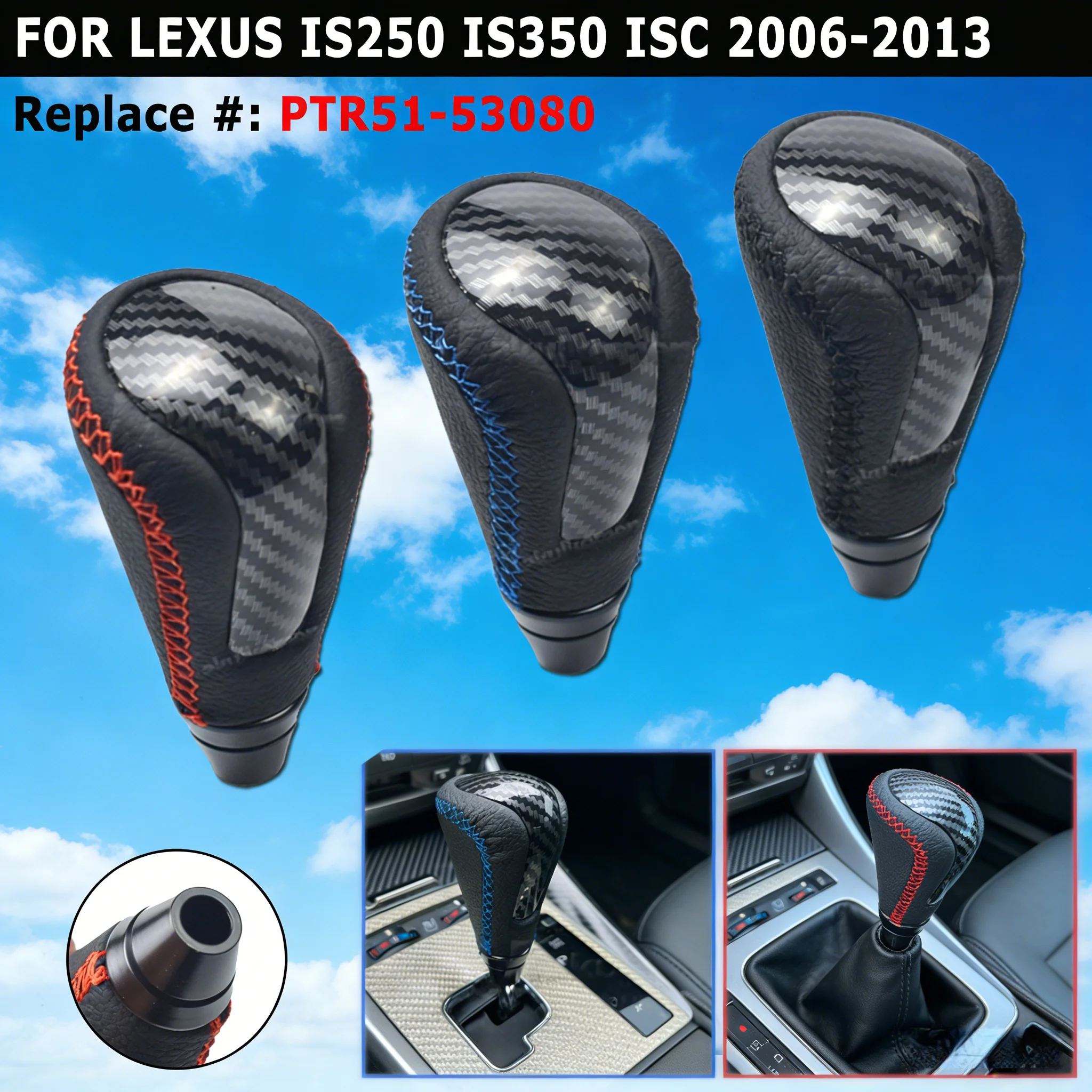 

Carbon fibre Gear Shift Knob Car Shift Gear Lever Stick Headball For Lexus IS250/IS350/IS-C 2006-2013 #OE PTR51-5308