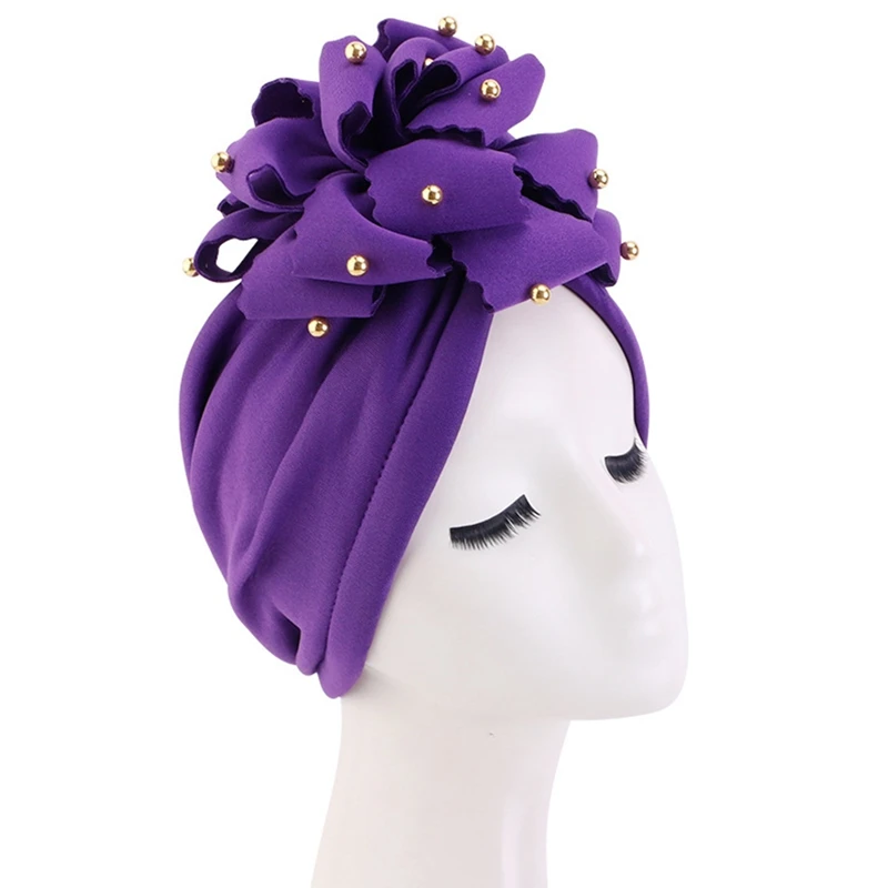 Gorro Hijab musulmán para mujer, flores 3D con cuentas de Color dorado, turbante, gorro islámico para la cabeza, accesorios para el cabello para mujer, bufanda musulmana