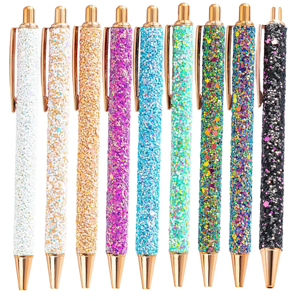 7/9Pcs High Quality Shiny Roller Ballpoint Pen Luxury Cute Wedding Rose Gold Metal Stationery School Office Supply Spinning