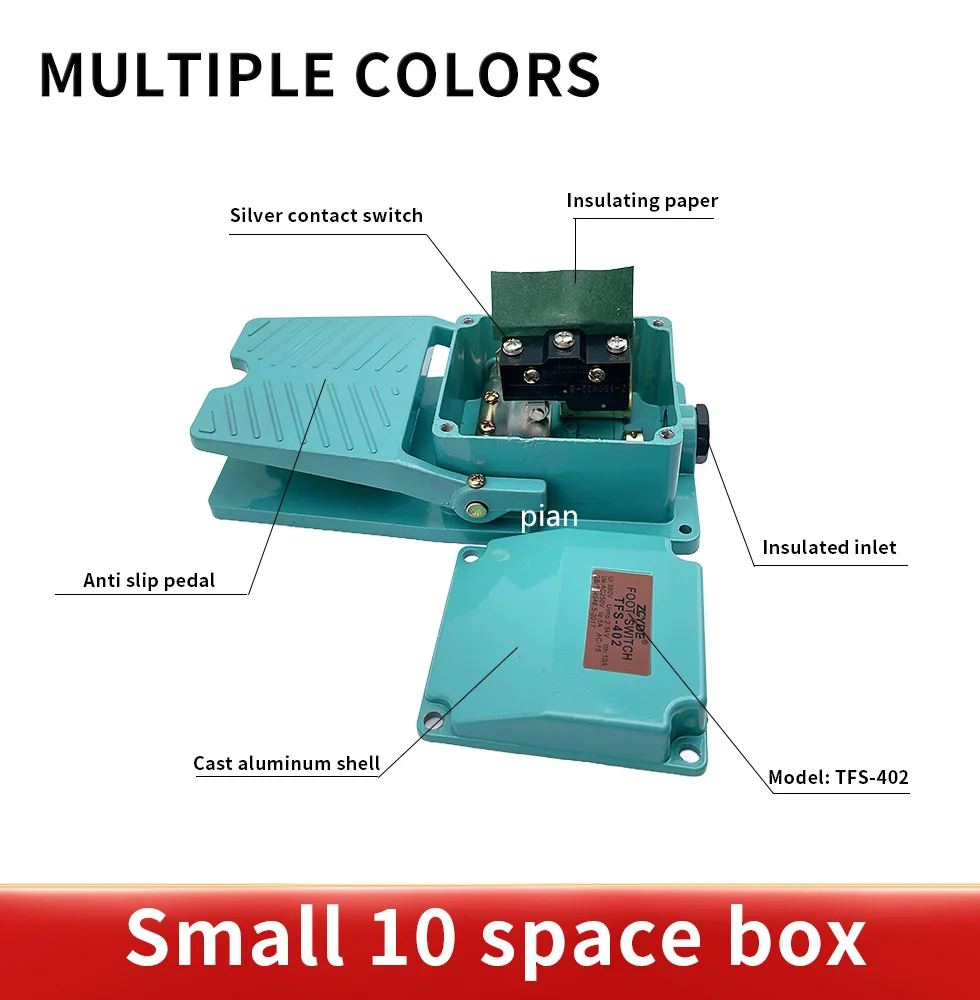 AC 250V 15A 1NO 1NC Momentary Treadle Pedal Foot Switch w Cable Gland TFS-402 Green