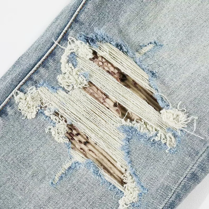 Y2K designer moda nuovi jeans stretch slim fit lavato toppa nostalgica jeans azzurri retrò pantaloni di marca hip-hop di alta strada ho