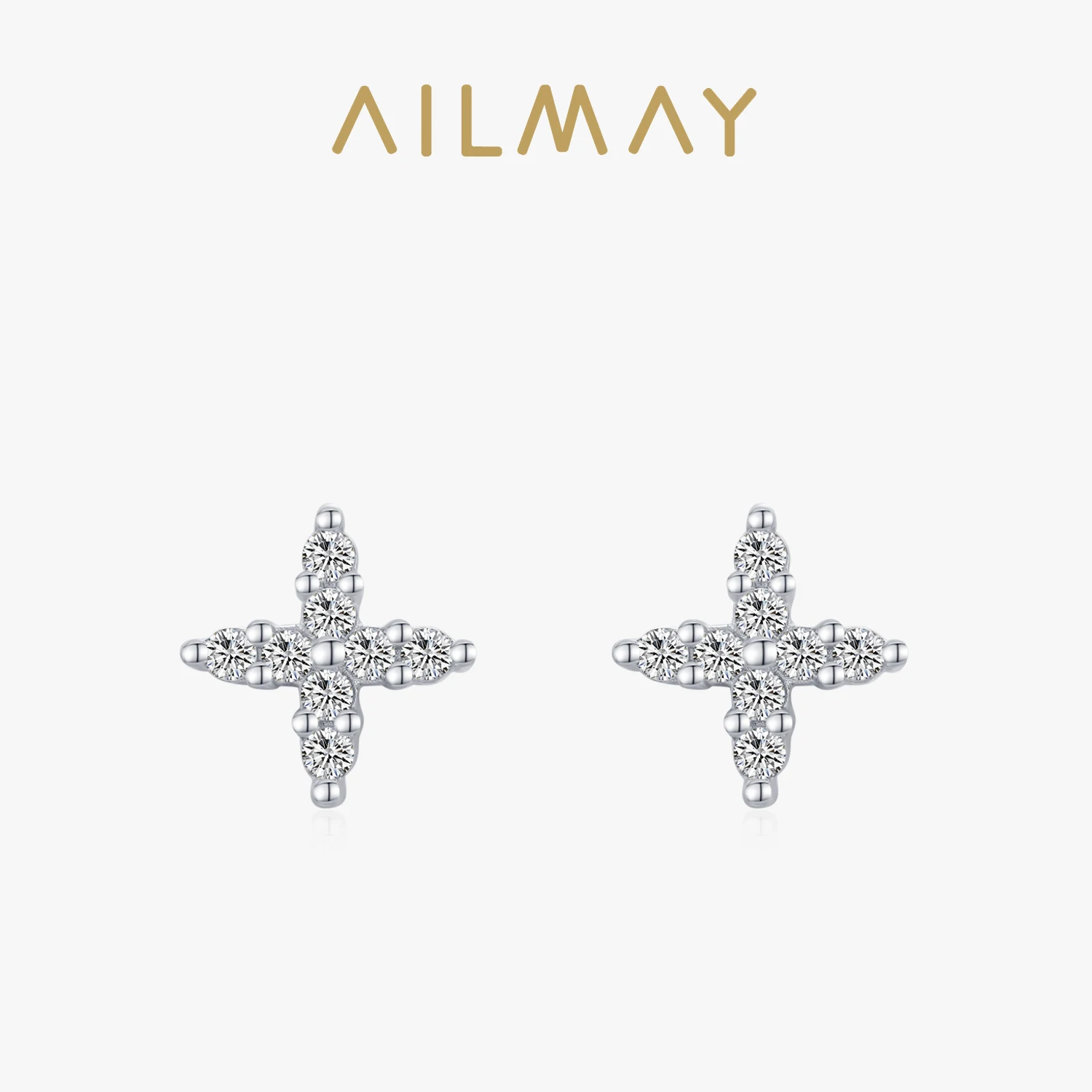 Ailmay Genuine 925 Sterling Silver Fine AAAAA Level Flower Stud Earrings For Women Wedding Engagement Anti-allergy Jewelry Gift