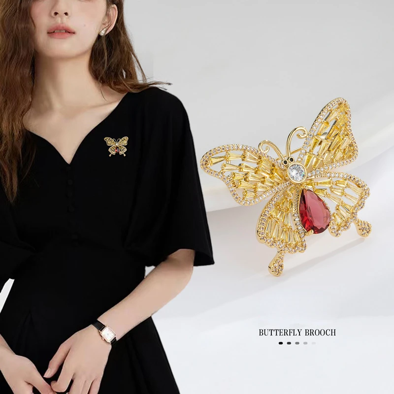 

Shining U Butterfly Red Gems Brooch for Women Insect Fashion Accessory