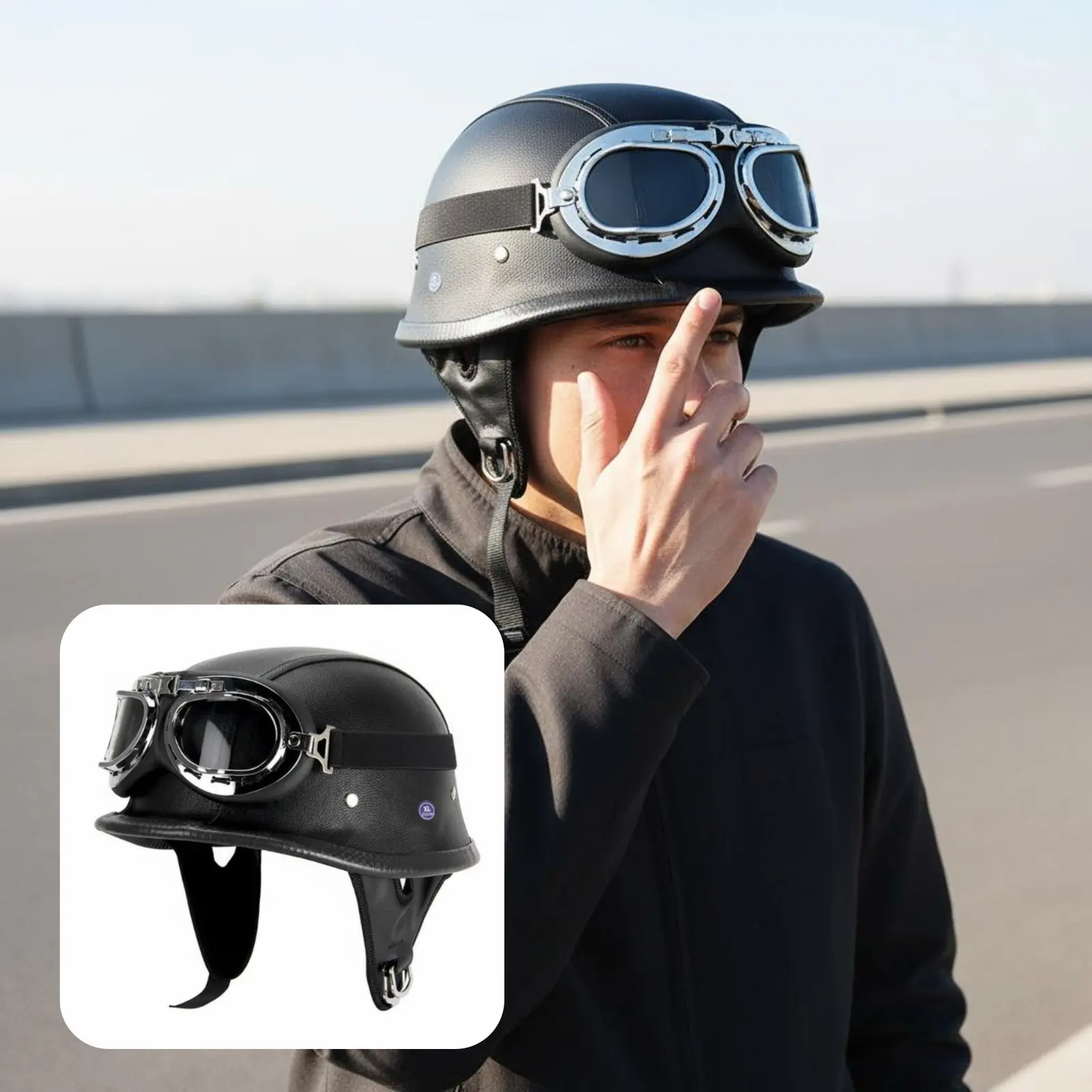 

Retro Half Shell Helmet Lightweight Retro Motorcycle Helmet Safety Gear Glossy Finish Sweat-Absorbing for Motorcycling