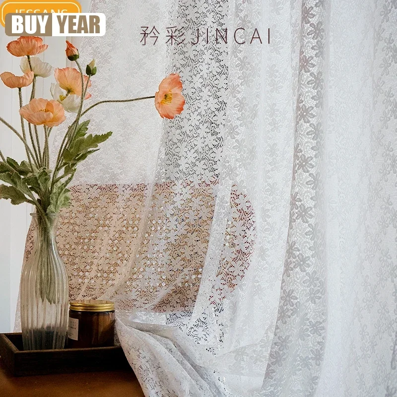 French Small Daisy Lace Window Gauze White Gauze Embroidered Curtains For Living Room Bedroom Window French Window Balcony