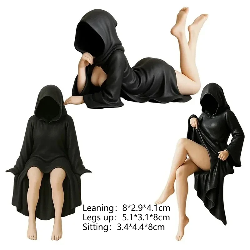 Preto gótico robe rainha figura estante escultura assustador sentado estátuas ornamentos de mesa presentes