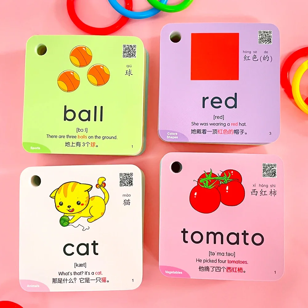 300 Cards Kids English Words Learning Cards English and Chinese Bilingual FlashCard Animals Number Color Shape Educational Toys