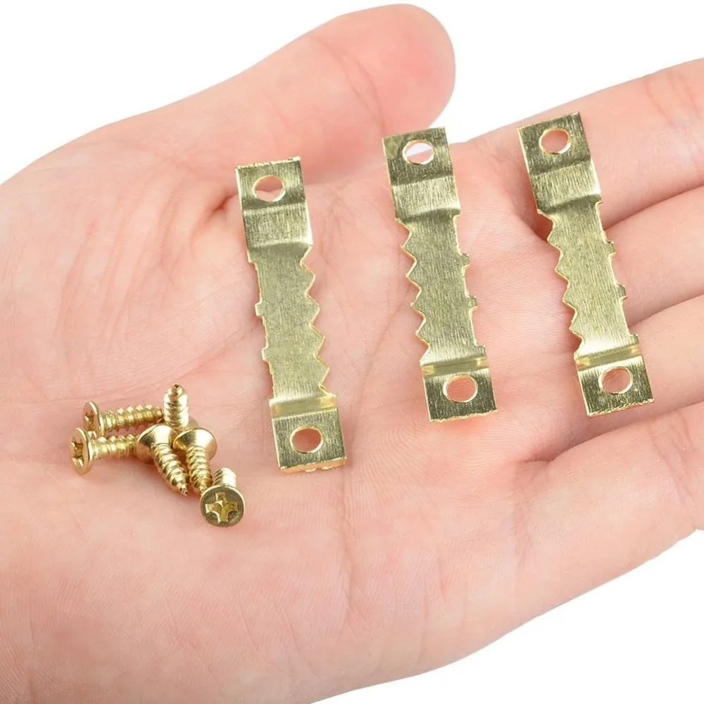 Golden Silver Black Sawtooth Picture Frame Hanger Hanging Photo Wall Oil Painting Mirror Saw Tooth Hooks with Screws