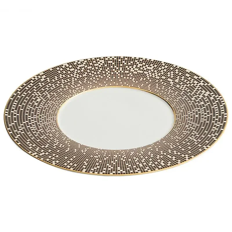 Irregular Hand Drawn Gilding Ceramic Flat Plate Restaurant Steak Dessert Pasta Plates Molecular Cuisine Tableware