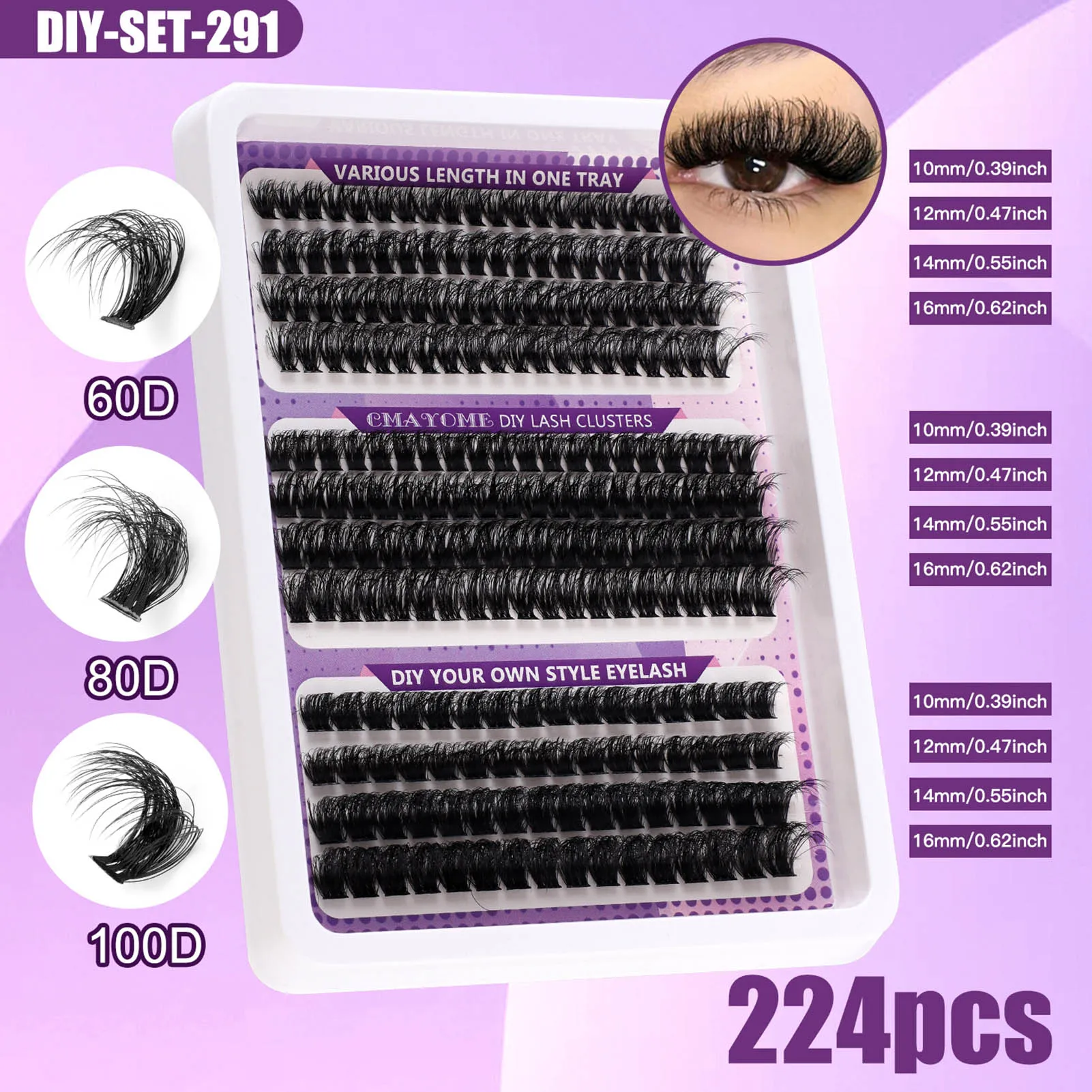 10-16mm Eyelash Clusters Kit DIY Lash Extension Kit Lash Bond And Seal And Eyelash Tweezers With Waterproof Strong Hold