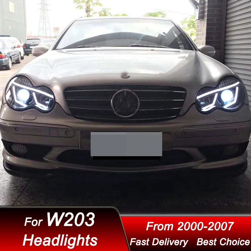 البوب سيارة المصابيح الأمامية لمرسيدس بنز C الفئة W203 2000-2007 نمط جديد كامل LED السيارات كشافات الجمعية العارض عدسة الملحقات
