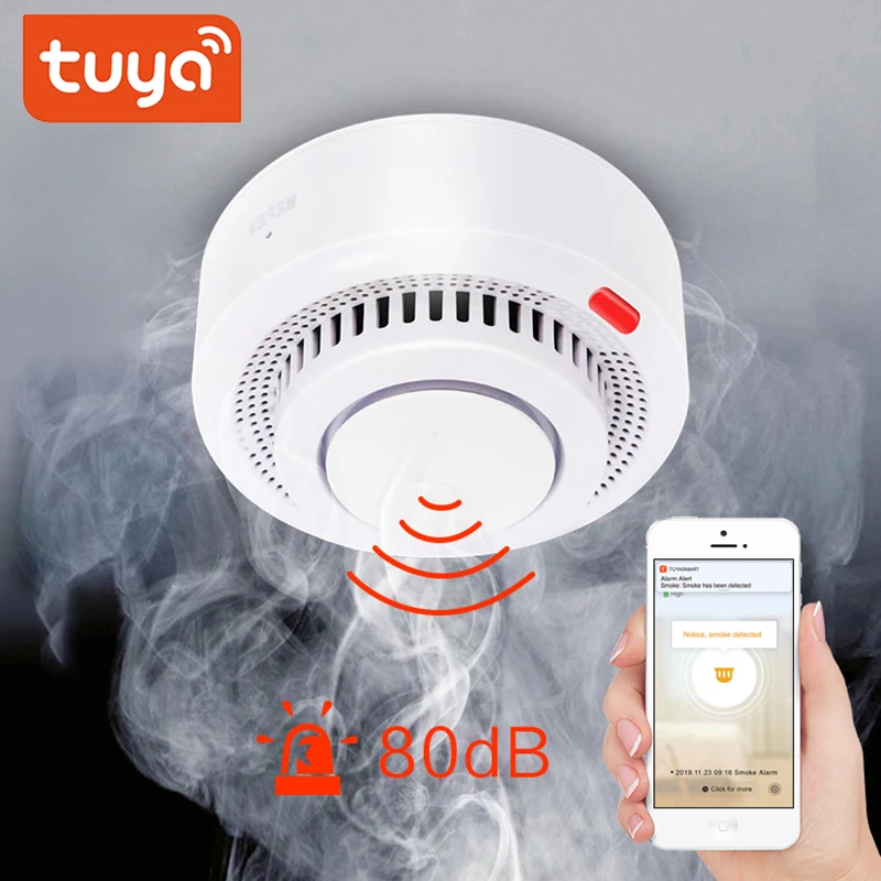 Tuya-Detector de humo wifi, combinación de Casa ahumada, alarma contra incendios, sistema de seguridad para el hogar, bomberos, alarma de humo WiFi,