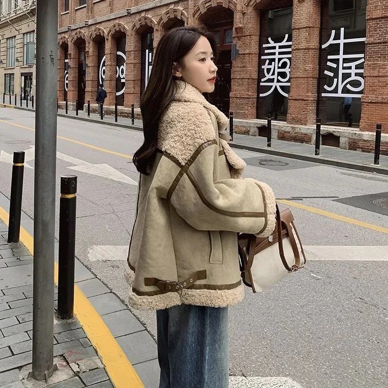 2025 New Female Loose Thickened Lamb Wool Coat Winter Women Oversized Teddy Jacket Autumn Faux Fur Collar Coats Jackets