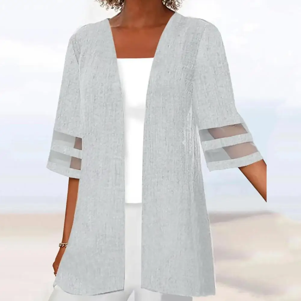 Vintage Halbarm Mittellanger Mantel Mantel Sommer Lose Strickjacke Bohemian Mesh Patchwork Frauen Offenen Stich Strickjacke Jacke 2025