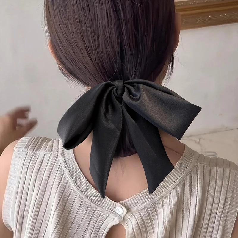 

Черная атласная заколка для волос с бантом, женская элегантная весенняя заколка, заколки для головных уборов, заколка для волос, женская заколка для хвоста, аксессуары для волос