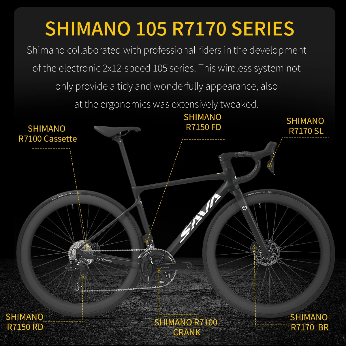 SAVA 105 Di2 Road Bike 24Speed Full Carbon Racing Bike Complete 7.8kg Integrated Handlebars With Internal Cable Hydraulic Brakes