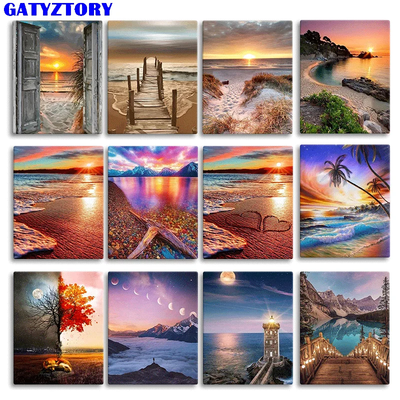 

GATYZTORY DIY Paint By Numbers For Adults Seaside Paints Kits Handmade 60x75cm Frame On Canvas Modern Home Wall Decor Pictures