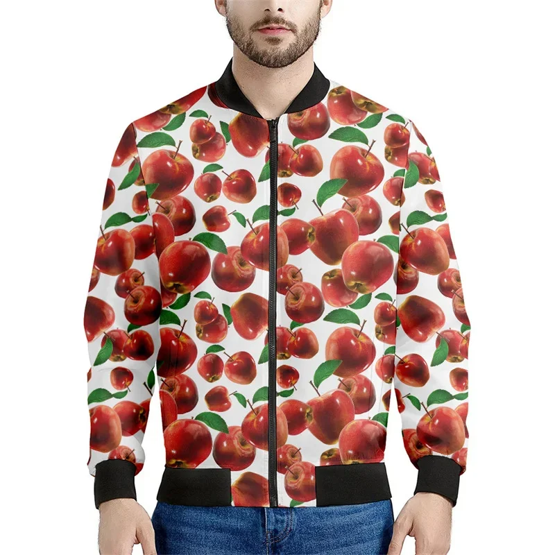 New 3d Printed Cherry Fruit Graphic Zipper Jackets Men Fashion Sweatshirt Tops Street Casual Bomber Jacket Long Sleeve Coat