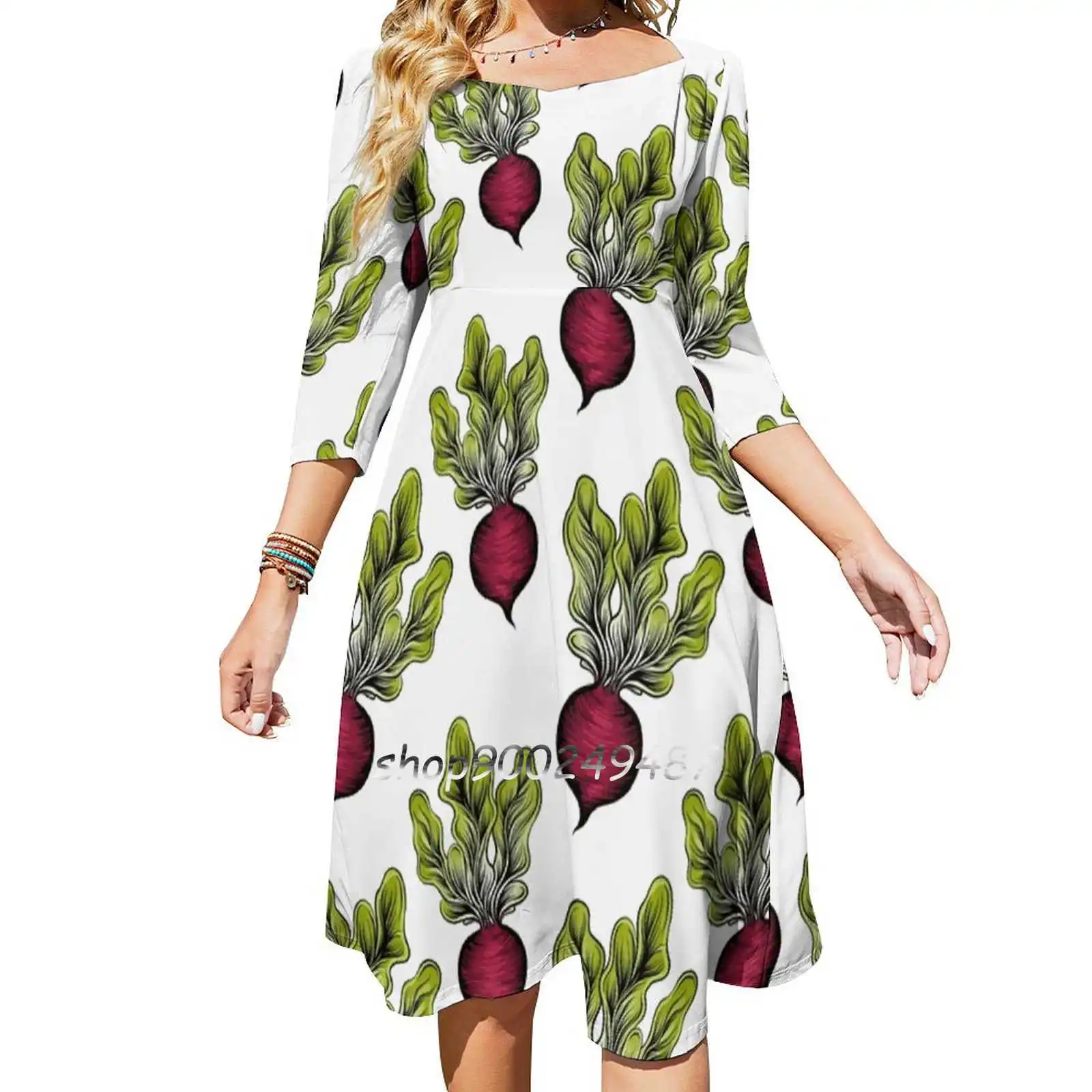 Beets Are Best Sweetheart Knot Flared Dress Fashion Design Large Size Loose Dress Beets Vegetables Patterns Veggies Veggie Beet