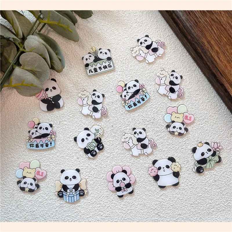 1pcs Innovative Acrylic Cartoon Panda HD Pattern Brooch Flower Candy Lotus Trojan Balloon Cute Childlike Jewelry Gifts