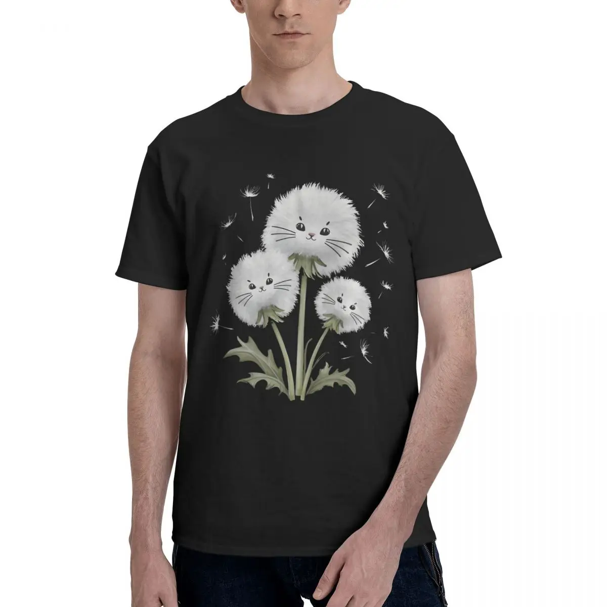 Cute Dandelion Cats Print Motion T-shirts Fitness Champion Funny Vintage Eur Size
