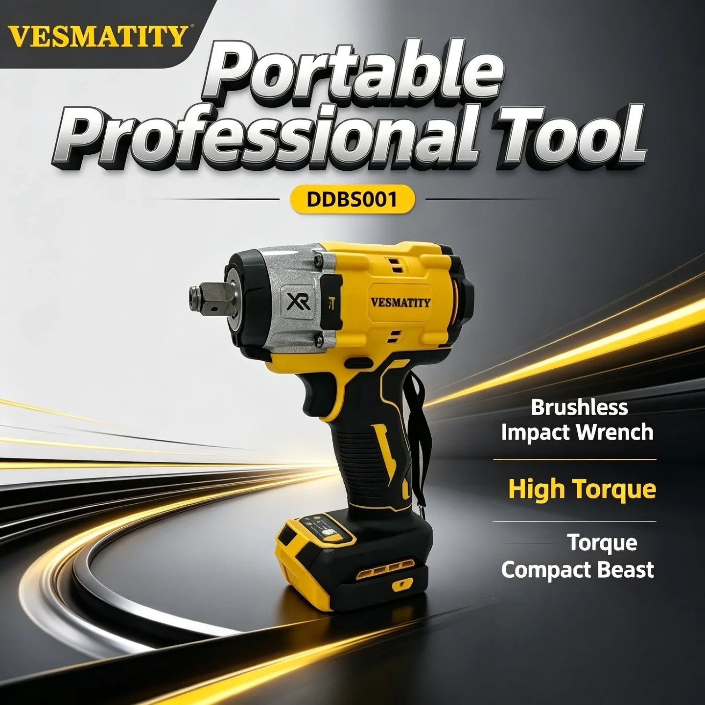 DDBS001 Vesmatity Brushless Impact Wrench 205N.m – Compact Cordless Power Tool for Truck Repair, Pro Max Elite Series