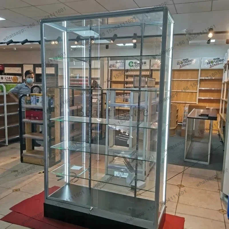 Custom, 39.4 X 13.8 D X 78 H Glass Retail Display Cases Adjustable Shelves Show Display Display Glass With Led