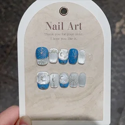 Cat Eye Handmade Press on Nails Short Square False Nail Moon Glitter Ballet Nail Art Sweet Romantic Full Cover French Fake Nails