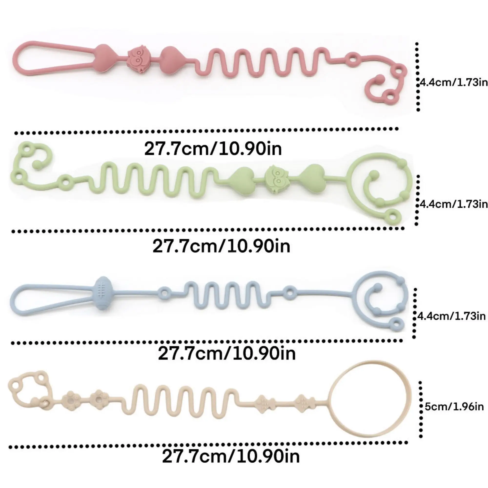 4pcs Baby Silicone Pacifier Chain, Teether Chain, Suitable for Teether Toys and Pacifier Chain, Food Grade Silicone