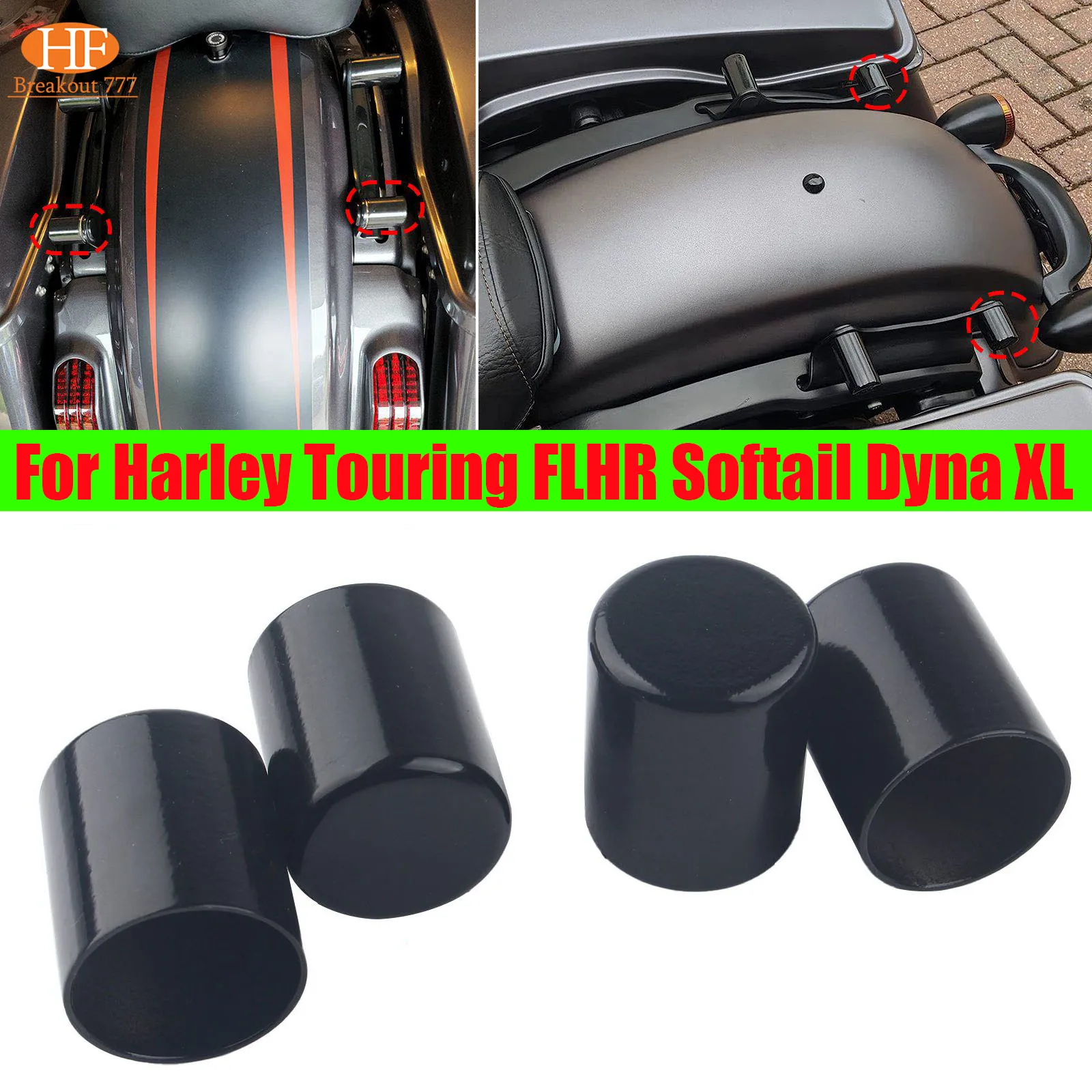 

4xMotorcycle Docking Hardware Point Cover Kit Case For Harley Touring Sportster XL Softail Dyna Wide Glide Breakout Black/Chrome