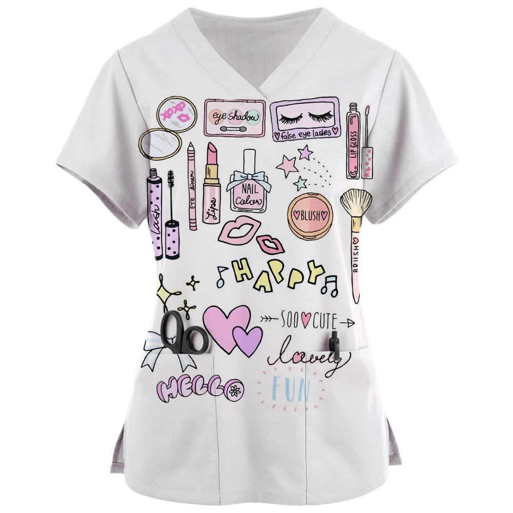 Short Sleeve Medical Nursing Uniform Experimental equipment printing Doctor Costume Salon Clinic Working Health Care Services