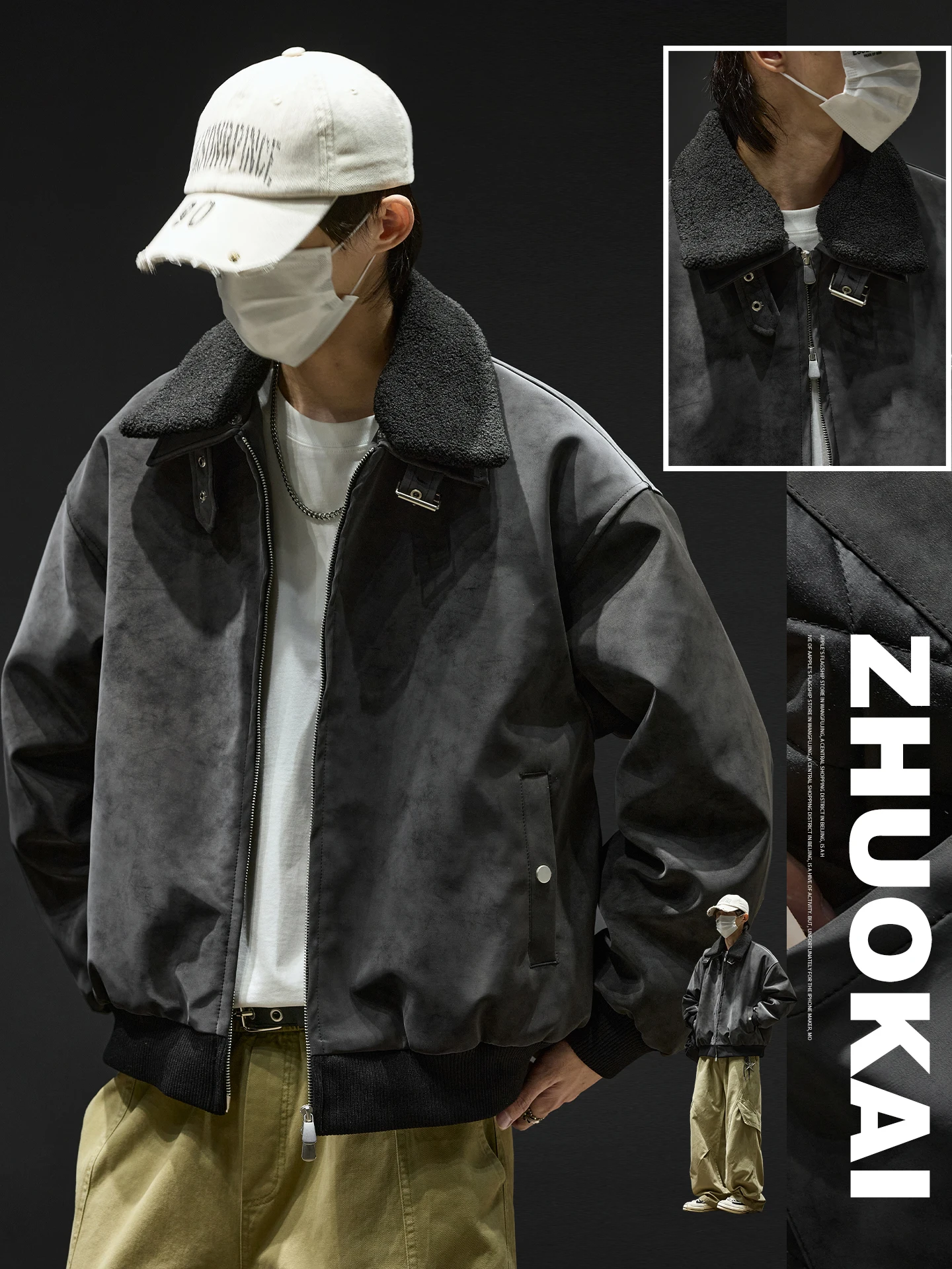 

Men's Thiened Heavy Du Cotton Jaet Coat with Fur Collar Autumn Winter American Retro Sle Casual Warm Youth Faion