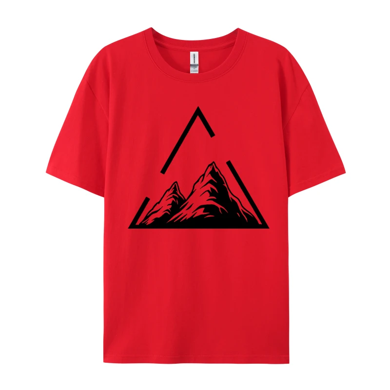 Mountain With Triangular Frame Print T Shirt Men T-Shirt Camping Mountain Travel Wild Tees Short Sleeve Tops