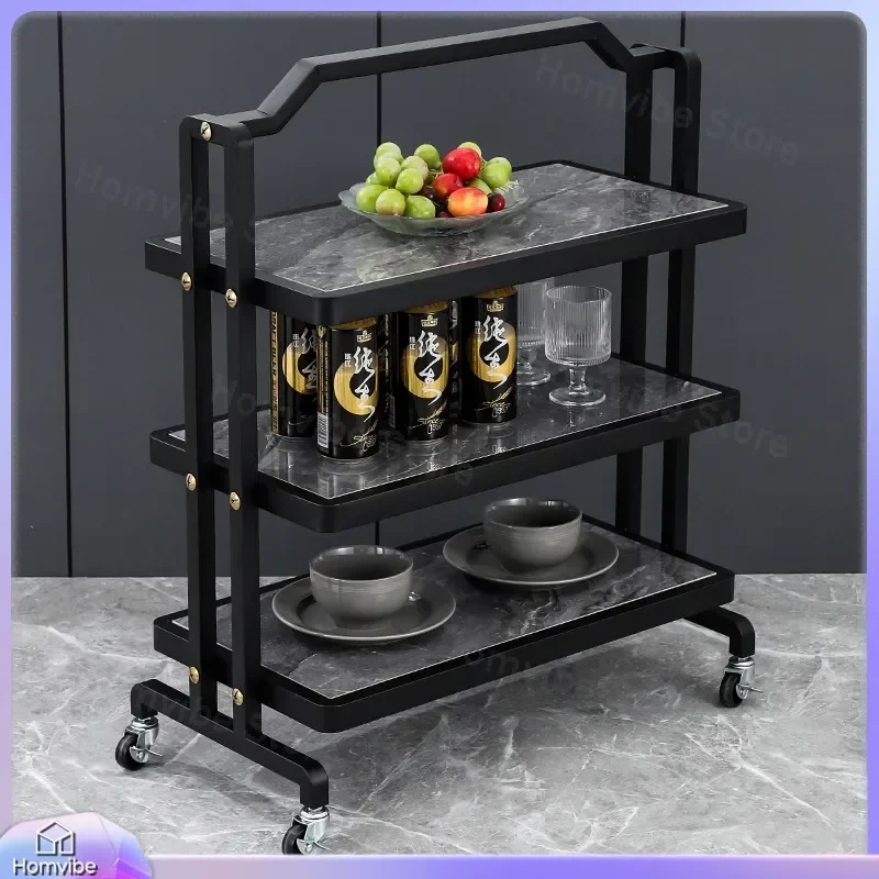 Stainless Steel Luxury Serving Trolley 3 Tier Food Delivery Cart Mobile Wine Rack Hotel Restaurant Kitchen Storage Shelf