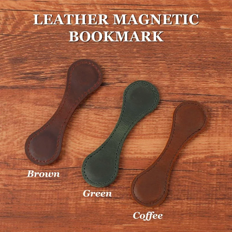 3PCS Leather Magnetic Bookmarks Set Kit Leather Retro Bookmark Holder Set For Book Lovers, Readers, Ladies (3 Colors)