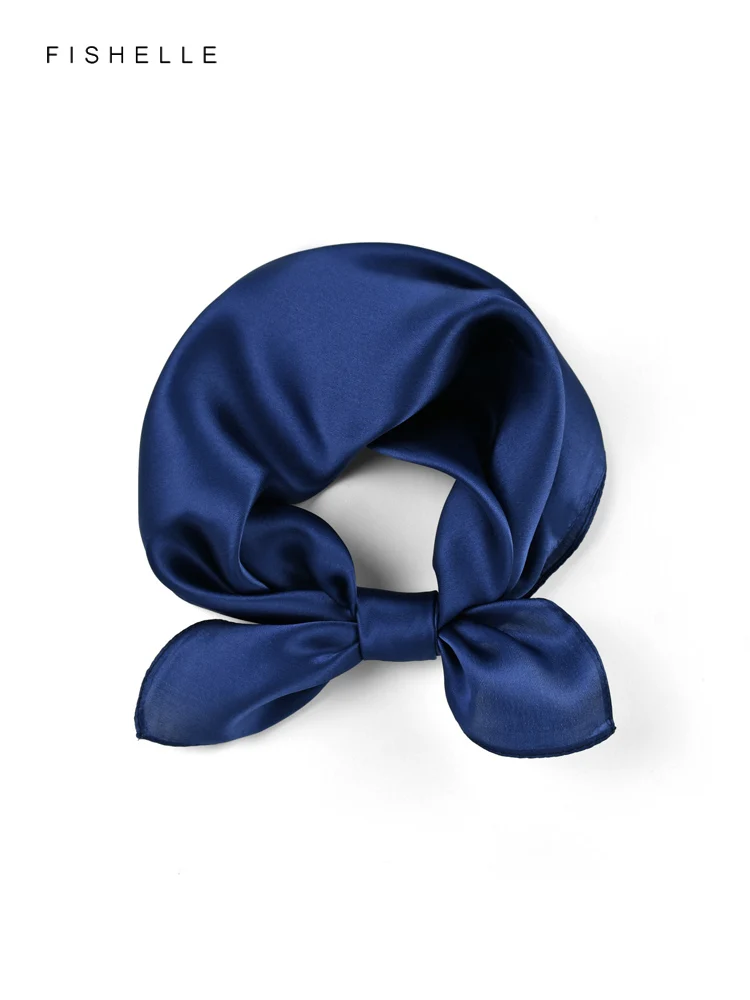 Solid color navy blue silk square scarves women natural silk headscarf lady scarf foulard small hijab wrap neck spring autumn