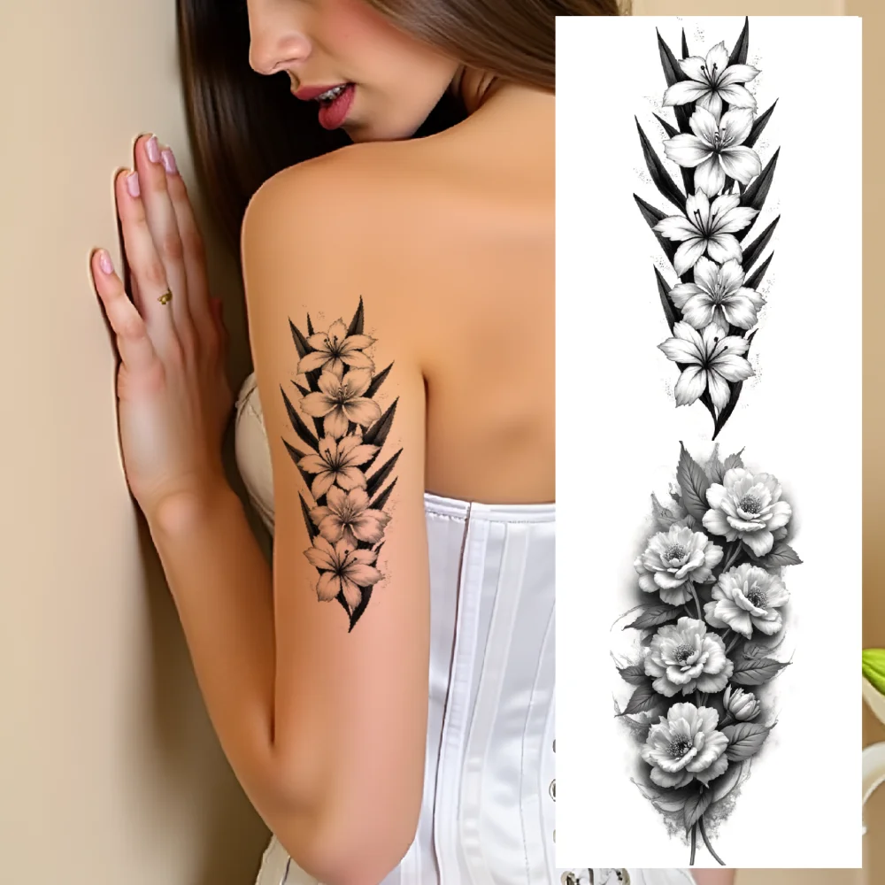 

12pcs Temporary Tattoo Waterproof Long-lasting Body Stickers Tiger Face Daisy Chain Butterfly On Flower For Arms Adult