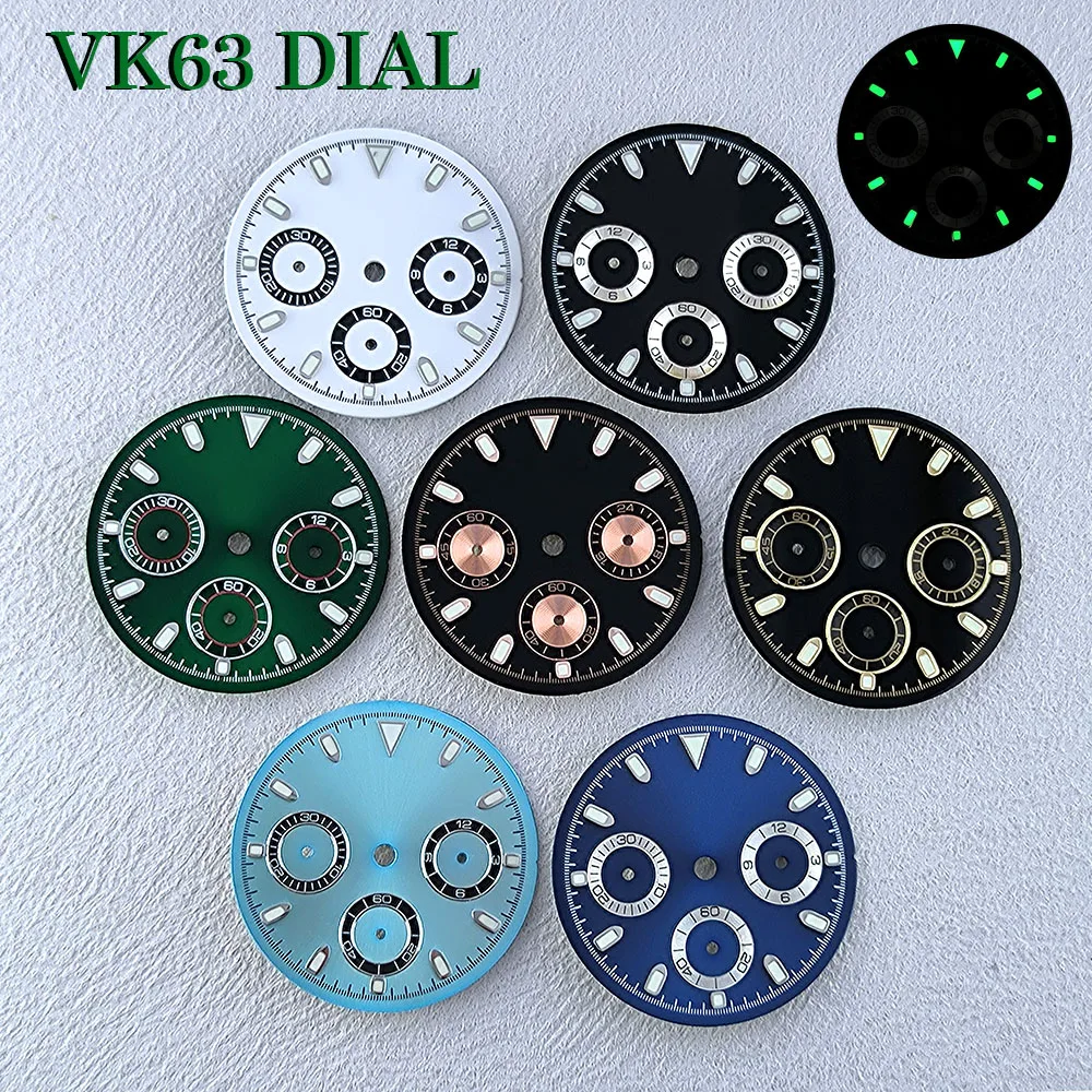 VK63 chronograph dial 29.5mm Men's watch Dial Custom logo panda dial Green glowing dial VK63 quartz movement watch accessories
