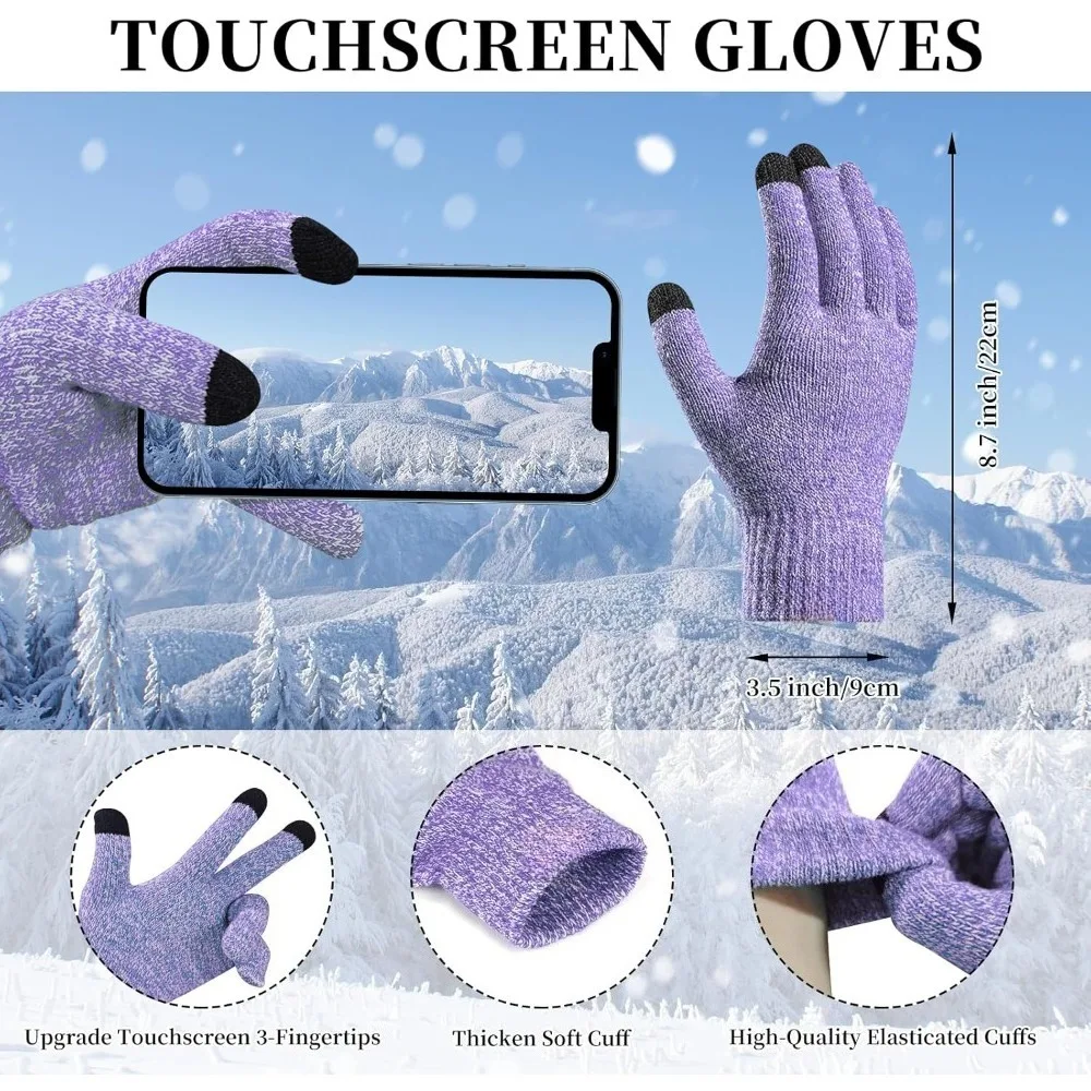 الشتاء الدافئة قبعة صغيرة قفازات لمس طقم وشاح طويل للنساء مع عقال، قبعة متماسكة الأوشحة مع شرابة للنساء