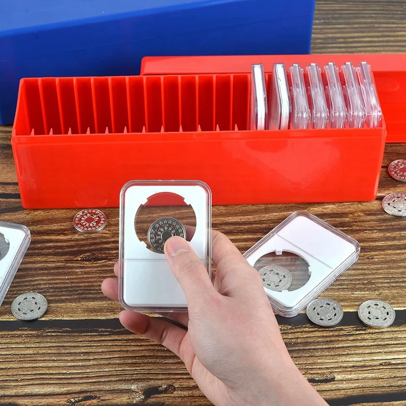 Coin Identification Plastic Storage Box, Compatível com 20 laje, Porta-moedas, Colecionadores, 2pcs