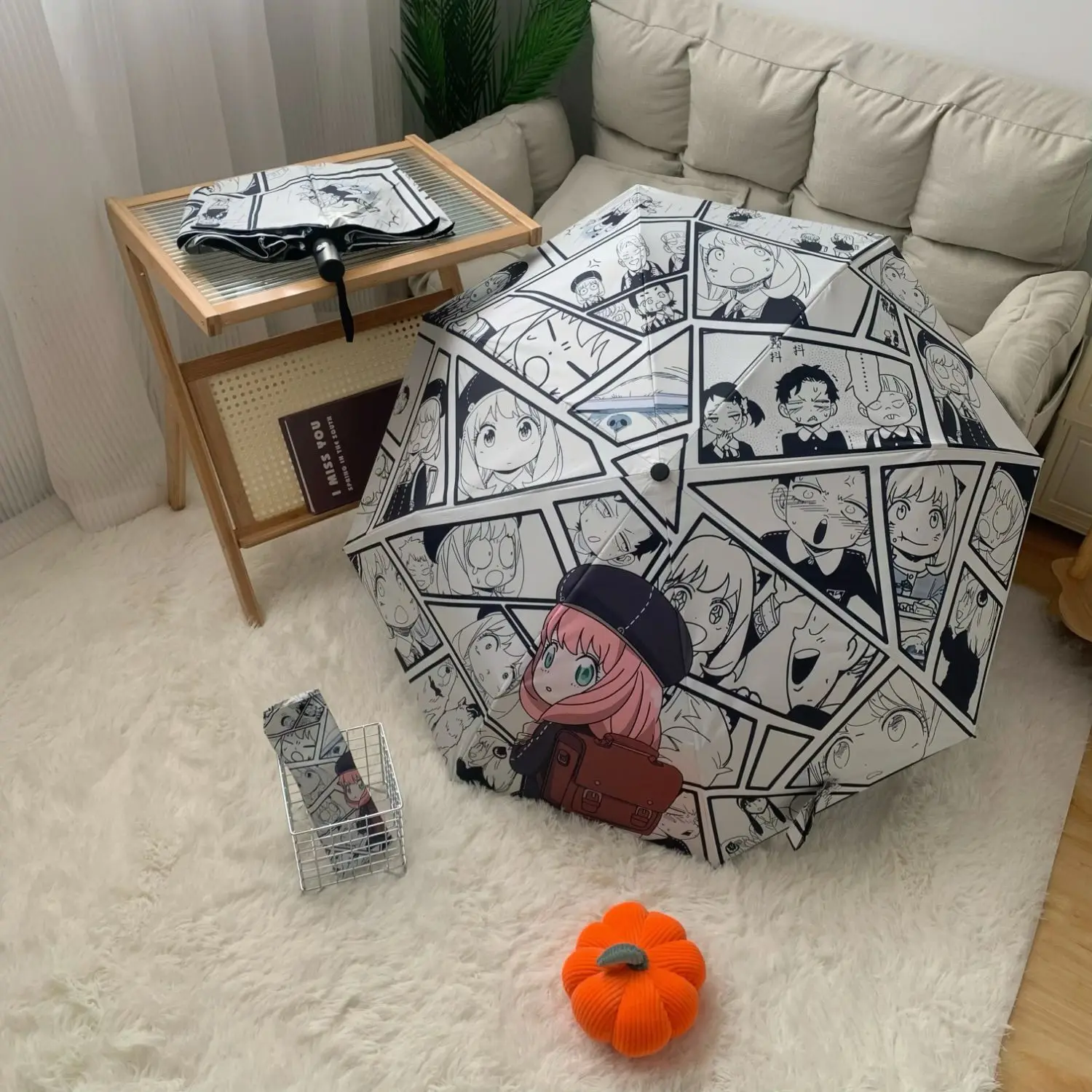 

Anya Forger Glance Back Anime Umbrella - Automatic Foldable, Black Coating UV Protection, Cute Stylish All-Weather for Students