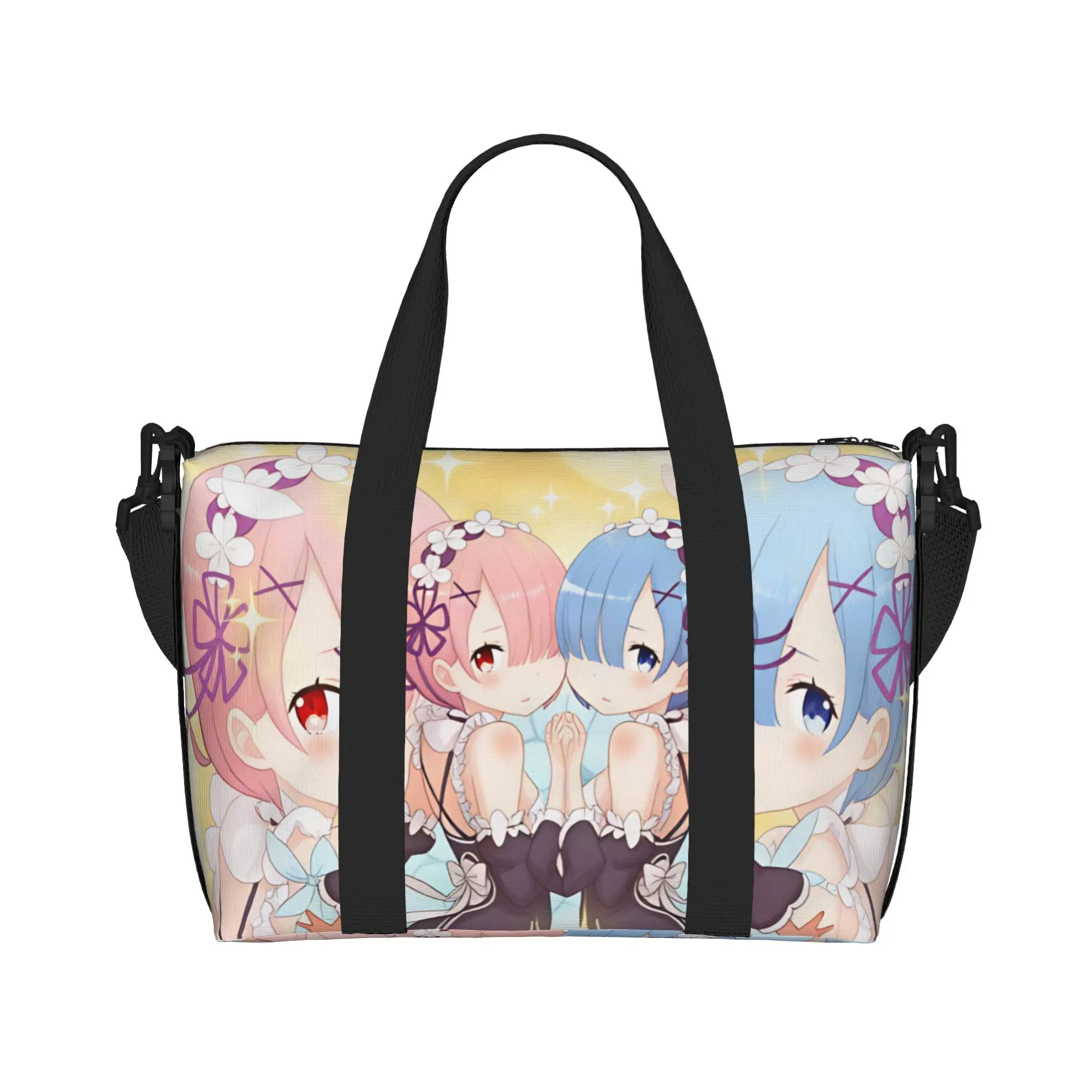 Custom Anime Rem Emilia R-Re:ZERO Tote Bag for Women Big Capacity Starting Life in Anothers Worlds Beach Gym Travel Bags