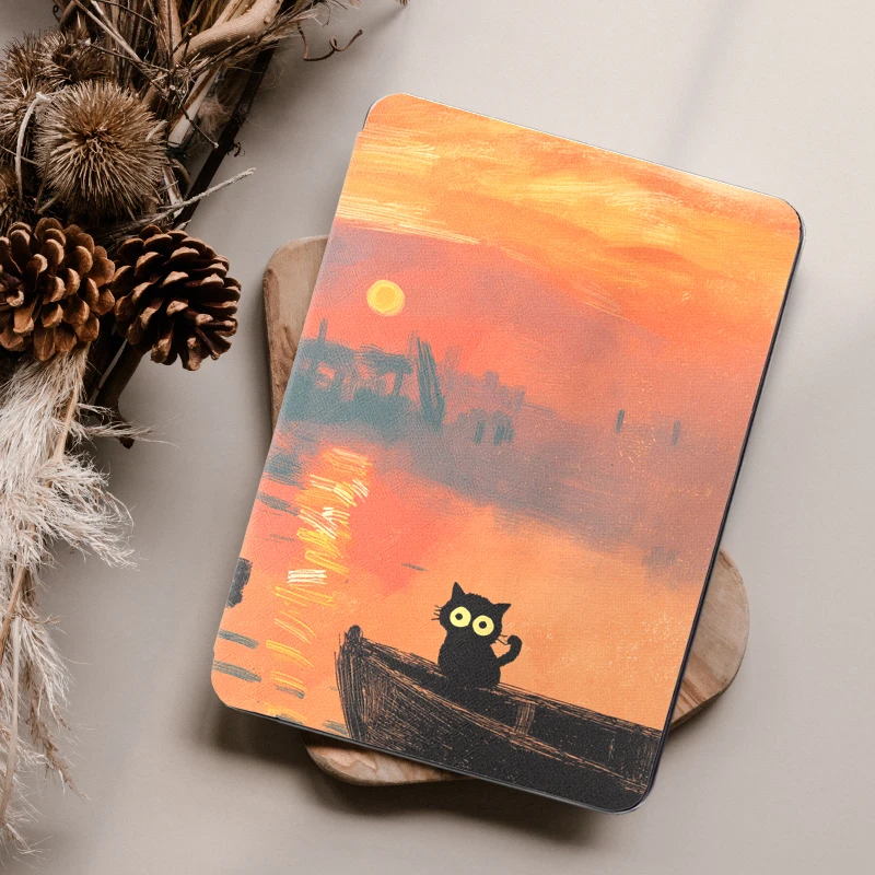 Etui Twosheep Hard Shell do Kindle Paperwhite 12. generacji, Kindle Colorsoft, Kindle 11. generacji, etui z klapką, funkcja automatycznego usypiania i budzenia, motyw Monet i kotów. — zdjęcie produktu 6
