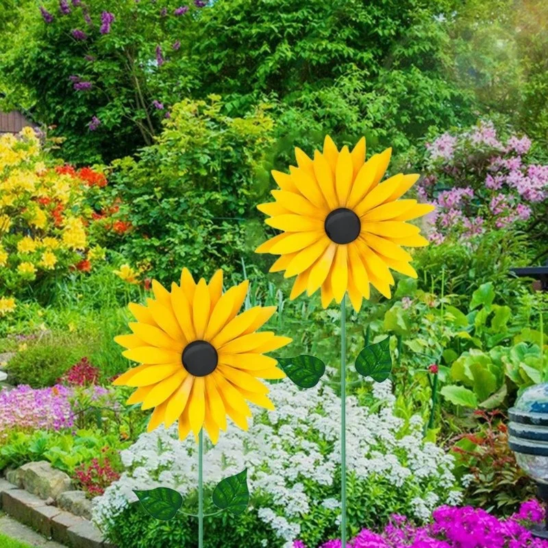 C9 Rotating Windmill Iron Yellow Sunflower Decoration Garden Decor Landscaping Outdoor Courtyard Villa Lawn Ornaments