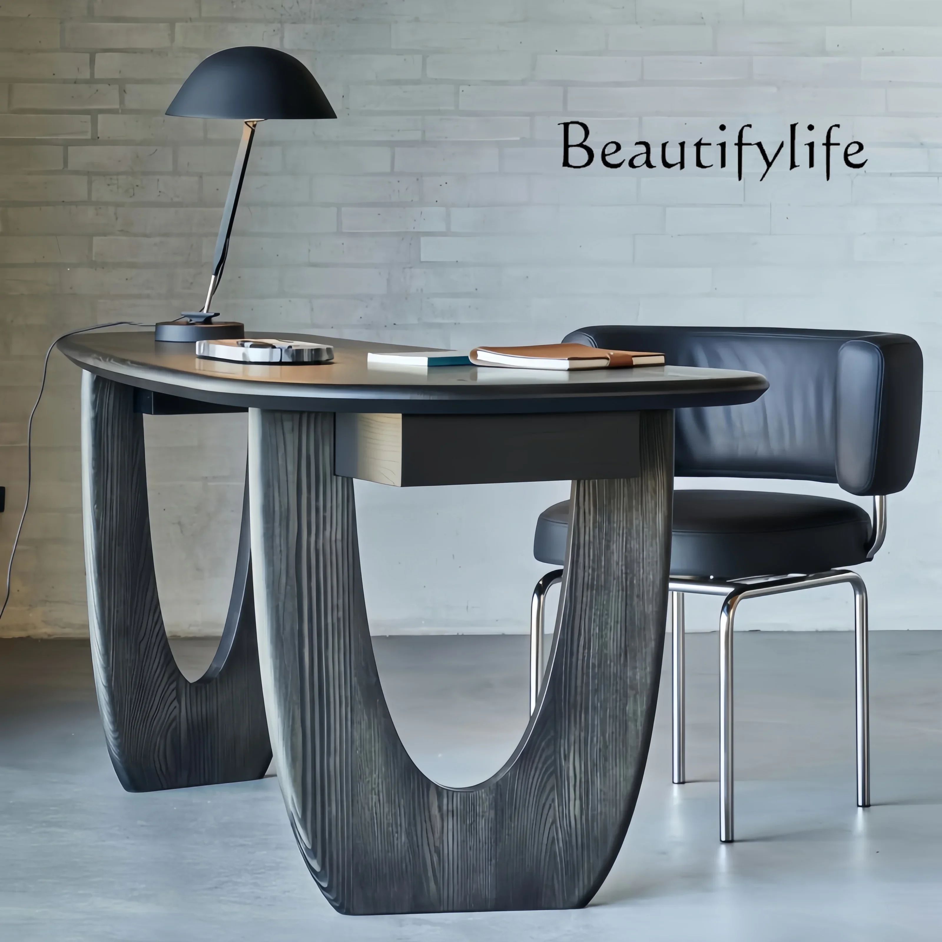 XB SS Solid Wood Household Desk Medieval Style Special-shaped Study Desk Workbench Advanced Black Computer Desk