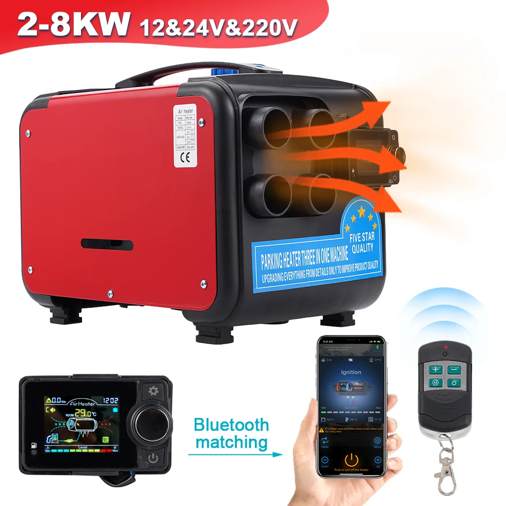 Diesel Parking Heater 2-8KW 12V24V 220V Three-in-one Bluetooth LCD Remote Control Portable Air Heater for Car Truck RV Boat Home